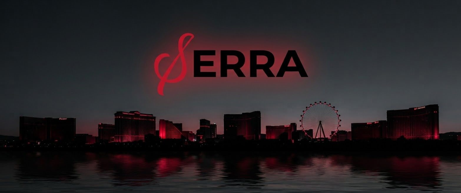 SERRA logo, crimson S with black ERRA lettering