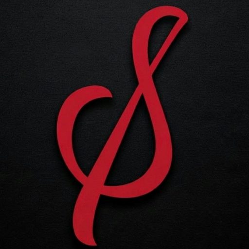 Serra S monogram, Crimson on black